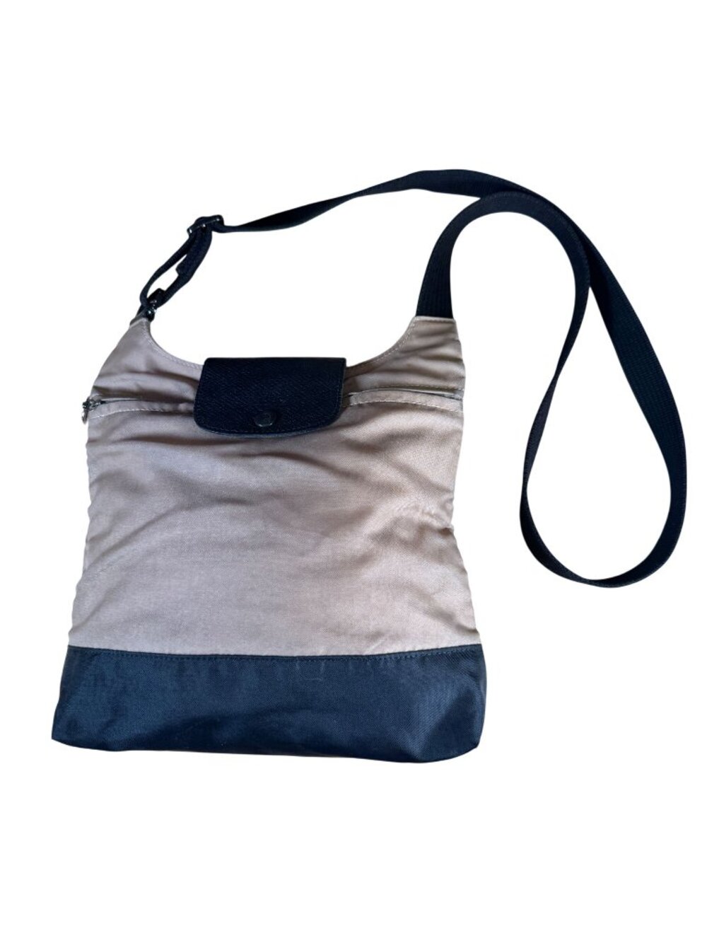 Longchamp Beige & Black Nylon Crossbody Bag With Adjustable Strap